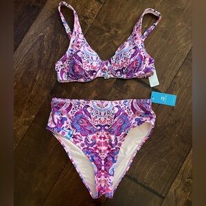 Cupshe 2 Piece Pink Multi Colored Bikini Swimsuit Size Small